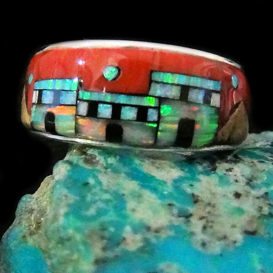 Anneau Amérindien, Pueblo, Opale et Spondylus