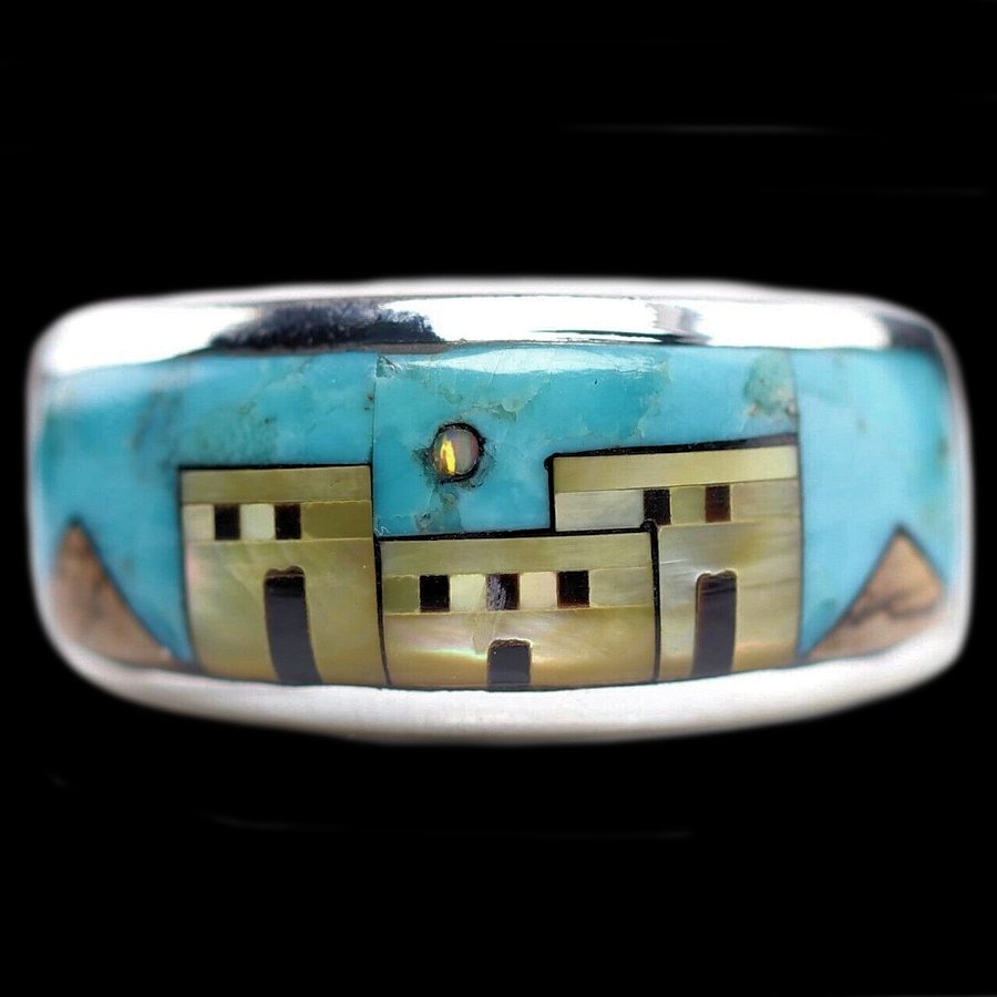 Anneau Amérindien, Pueblo, Opale et Turquoise