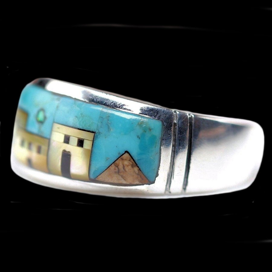 Anneau Amérindien, Pueblo, Opale et Turquoise