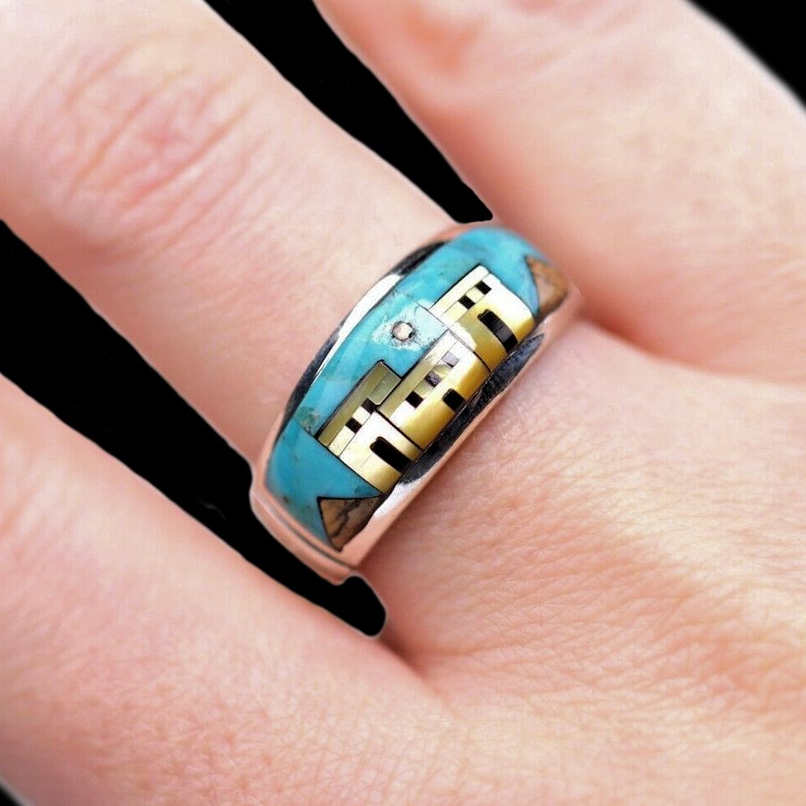 Anneau Amérindien, Pueblo, Opale et Turquoise