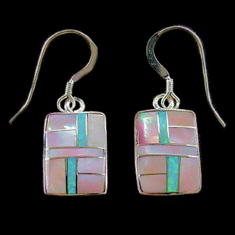 Boucles d'Oreilles Argent Rectaugulaires Nacre et Opale de culture