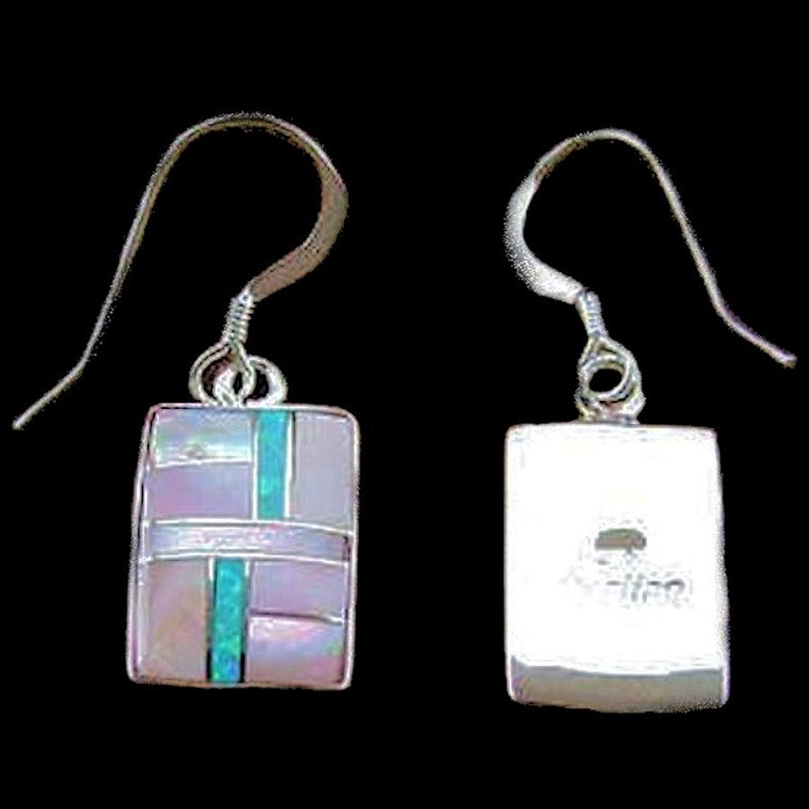 Boucles d'Oreilles Argent Rectaugulaires Nacre et Opale de culture