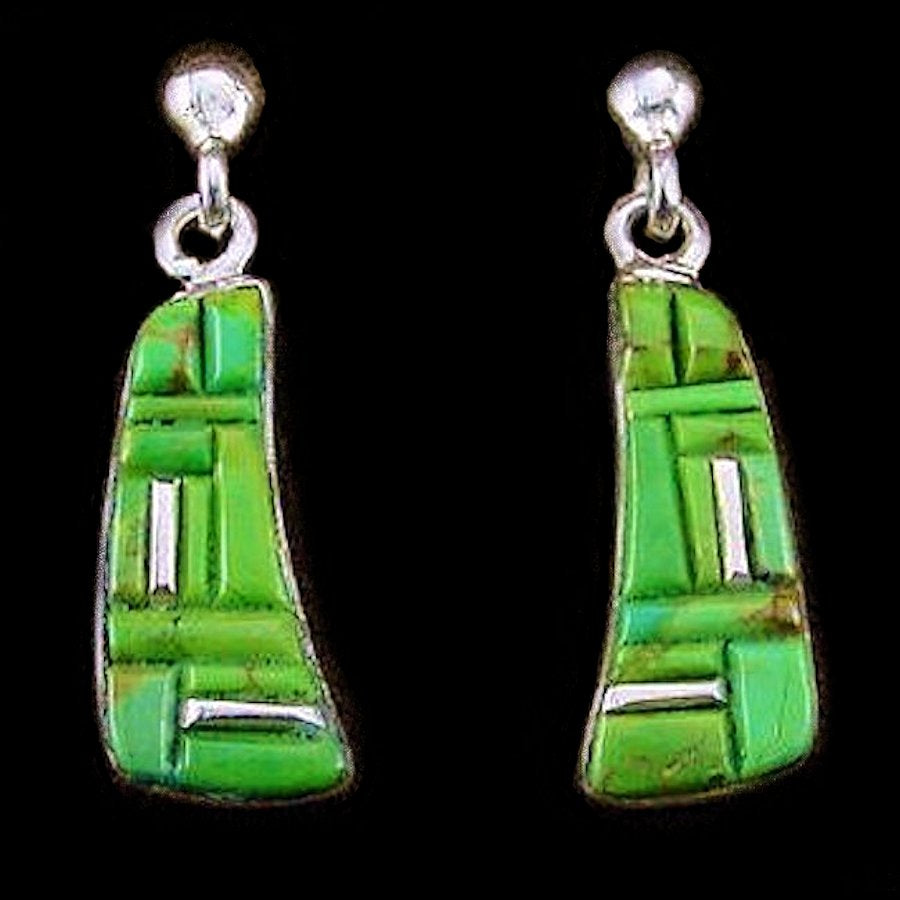 Boucles d'Oreilles Navajo Mosaïque Argent et Gaspéite